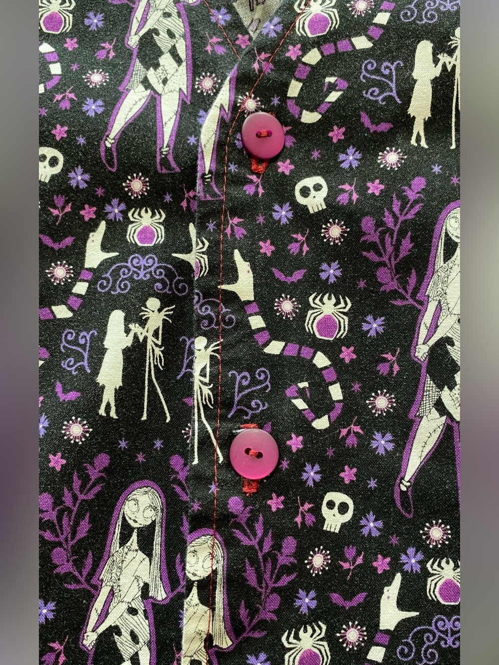 Homemade Nightmare before Christmas Purple Gothic Skeleton Floral Button-Up - Picture 4 of 8